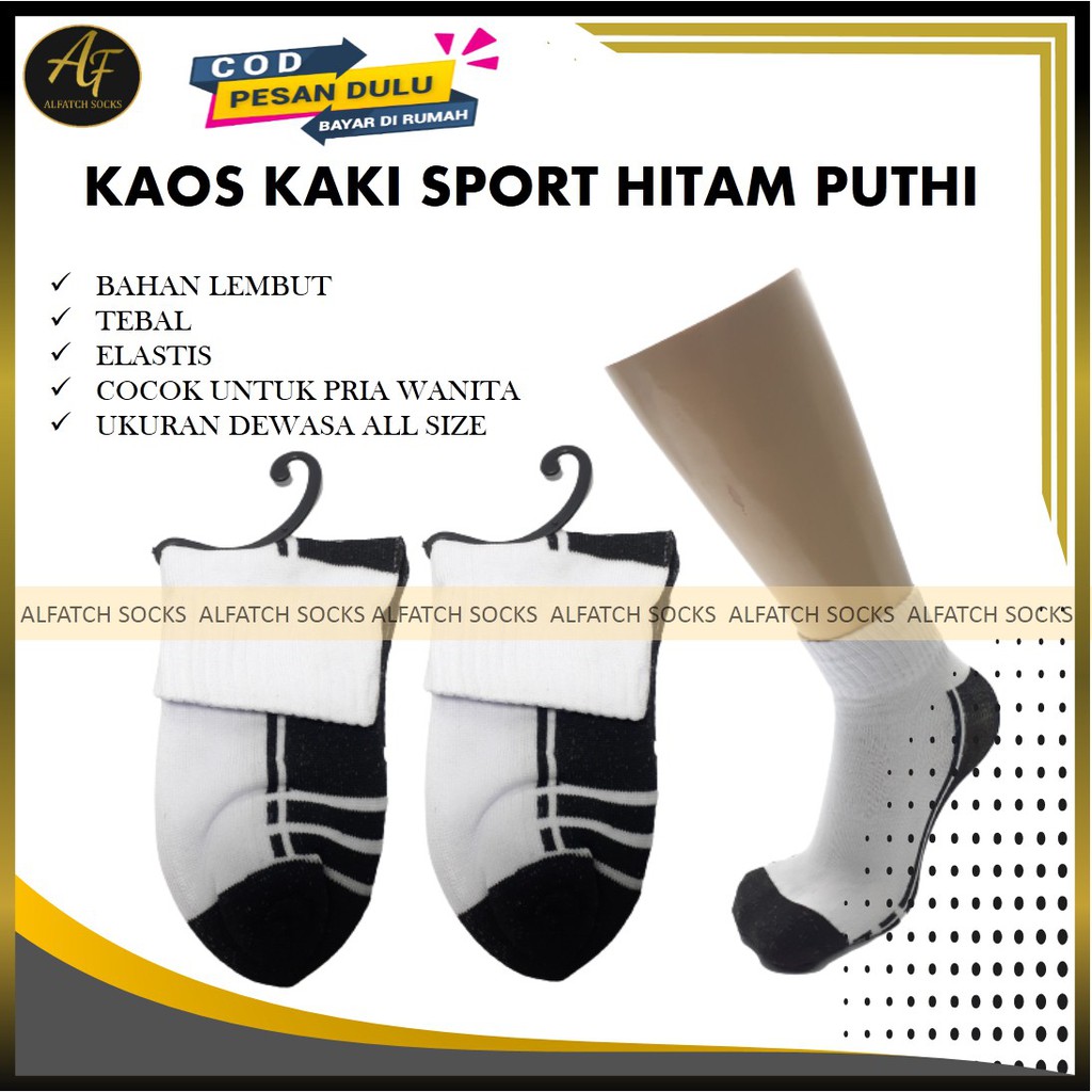 Kaos Kaki Olahraga Sport Pendek Polos Pria Wanita Dewasa Hitam Abu Putih Badminton Volly Jogging
