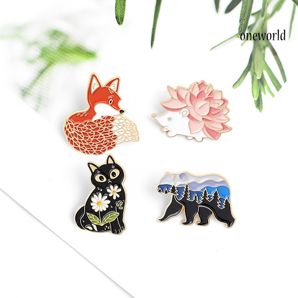 OW@ 4Pcs Animal Badge Fox Cartoon Flowers Design Cartoon Animal Japanese Style Enamel Brooch for Birthday Gifts