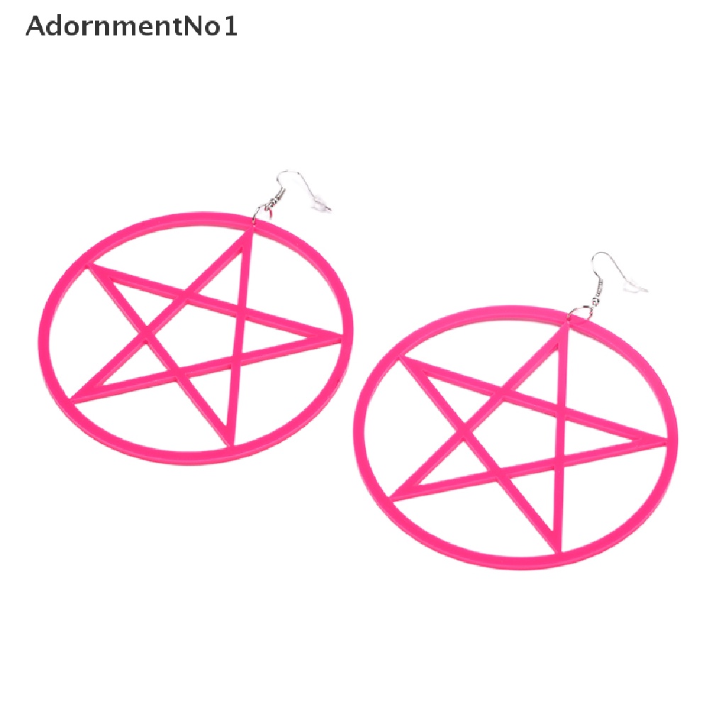 (AdornmentNo1) Anting Tusuk Gantung Desain Lingkaran Hollow + Bintang Pentagram Untuk Wanita