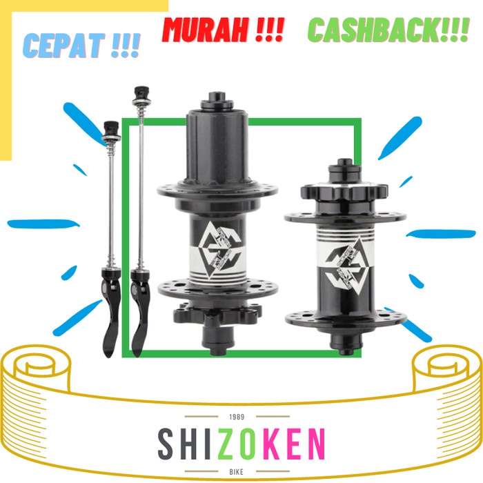 RT Sepasang Hub Freehub Depan Belakang Hitam 32H QR 7 Bearing Jangkrik