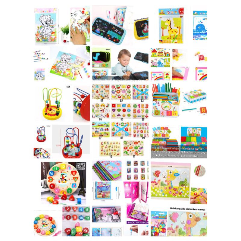 

mainan edukasi anak montessory sticker puzzle knob matematika magnet stick buku gambar spidol