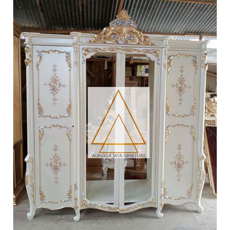 lemari pakaian putih / lemari pakaian kayu jati jepara / lemari pakaian 4pintu putih