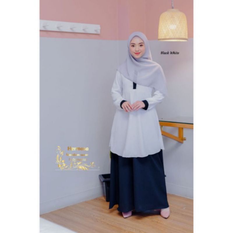 Gamis Kantor Baju Muslim Kerja Hitam Putih HERMOSA