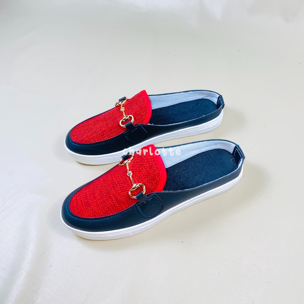 Dinda sepatu wanita slip on Noya model terbaru 2022 Korean style warna merah abu biru krem dan putih ukuran 37-40