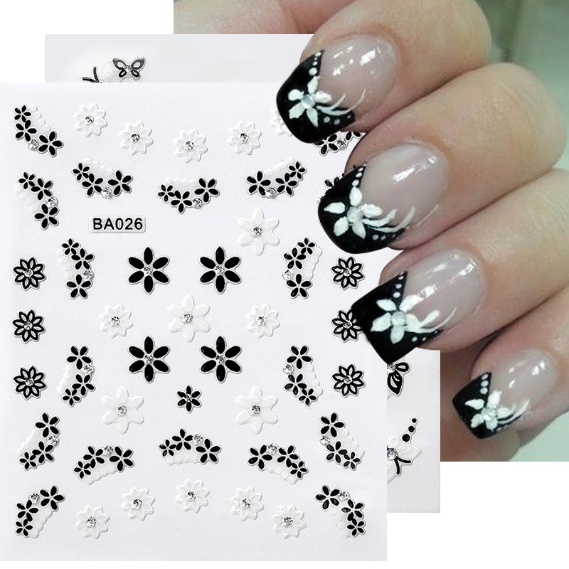 1 Lembar Stiker Kuku 3D Motif Bunga Aksen Berlian Imitasi Untuk Dekorasi Nail Art DIY