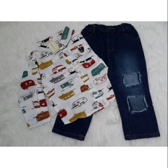 Set kemeja anak cowok with jeans