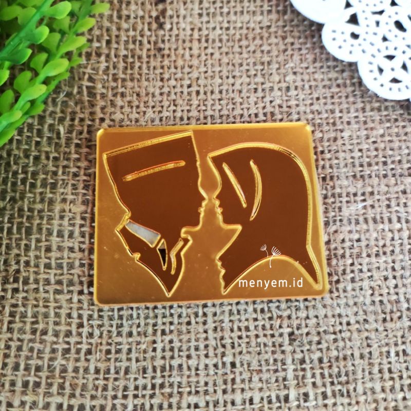 Siluet bahan cermin gold hijab polisi dekorasi mahar 4 cm Siluet Couple MUSLIM MINI / Akrilik Cermin