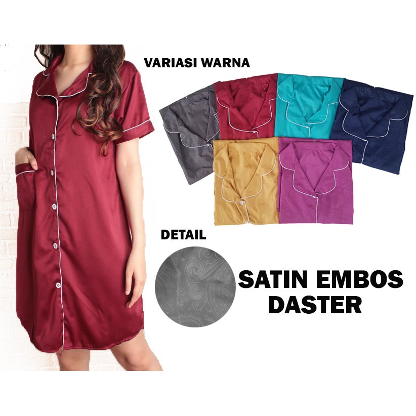 Fortglass DST Saten Sleepwear Baju Tidur Daster Wanita Dewasa Lengan Pendek Satin Embos