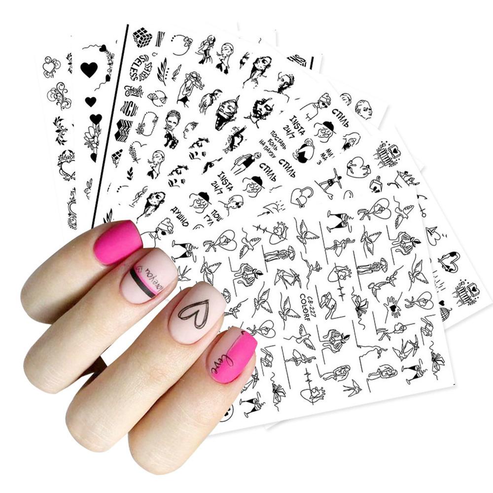 R-flower Stiker Kuku Valentine Love Geometris 3D Hitam