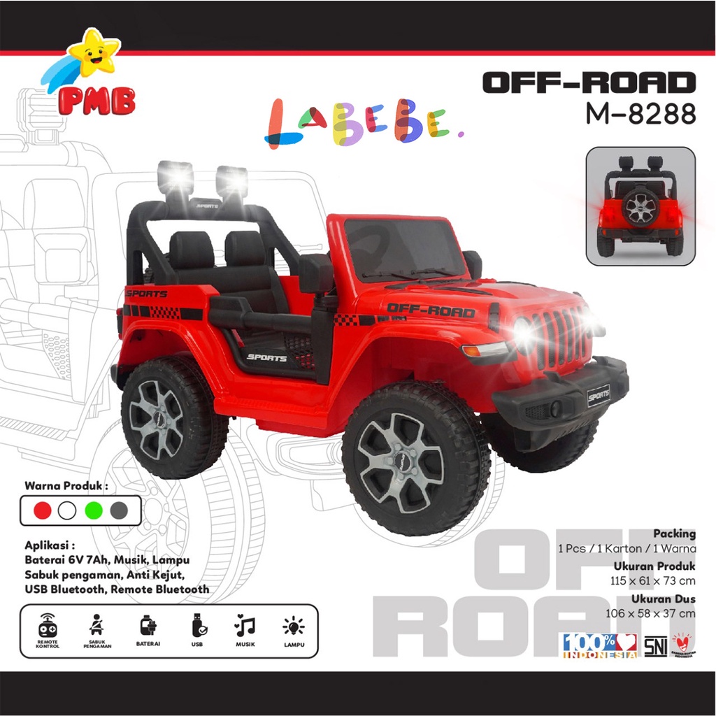 PMB Off-Road M-8288 Mobilan Aki Anak Jeep Rubicon Remot Gas Manual