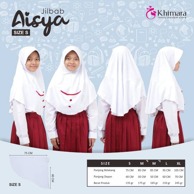 AISYA List JILBAB SEKOLAH | hijab instan Putih Polos | Kerudung Putih Sd-SMP