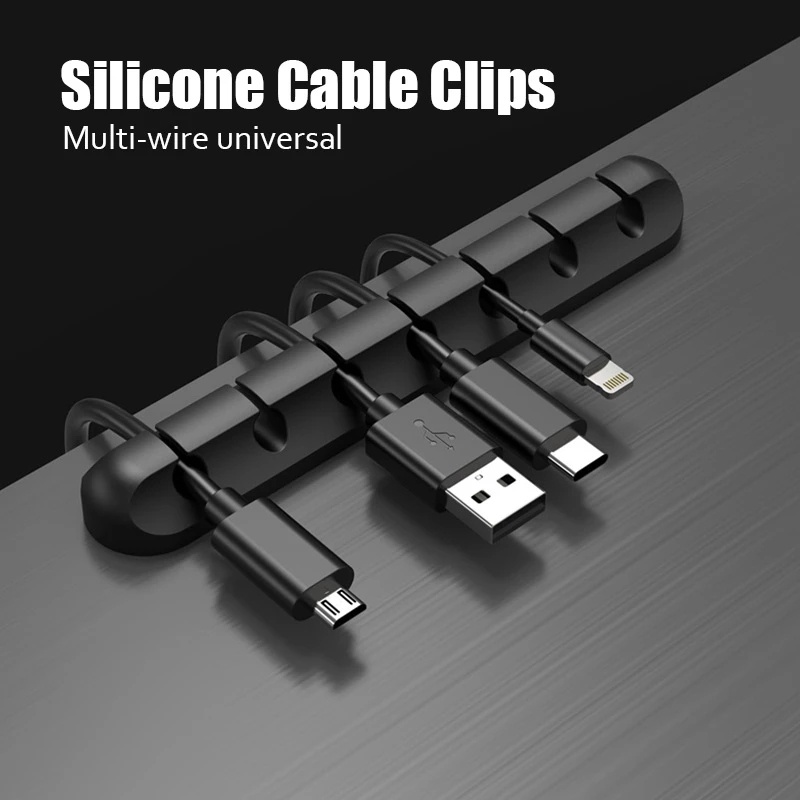 USB Cable Organizer Mouse Cable Holder/ Black Silicone Sorting Clip