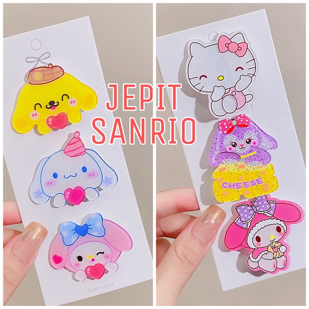 BAJUKIDDIE JEPIT RAMBUT SANRIO ISI 3 PCS AKSESORIS RAMBUT JEPITAN PONI ANAK CEWEK IMPORT