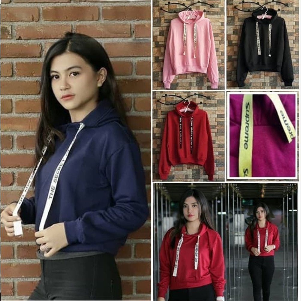 SWEATER CROP TALI TULIS CASUAL WANITA / Sweater Crop / Jaket Crop / Jaket Korea / Sweater Hoodie