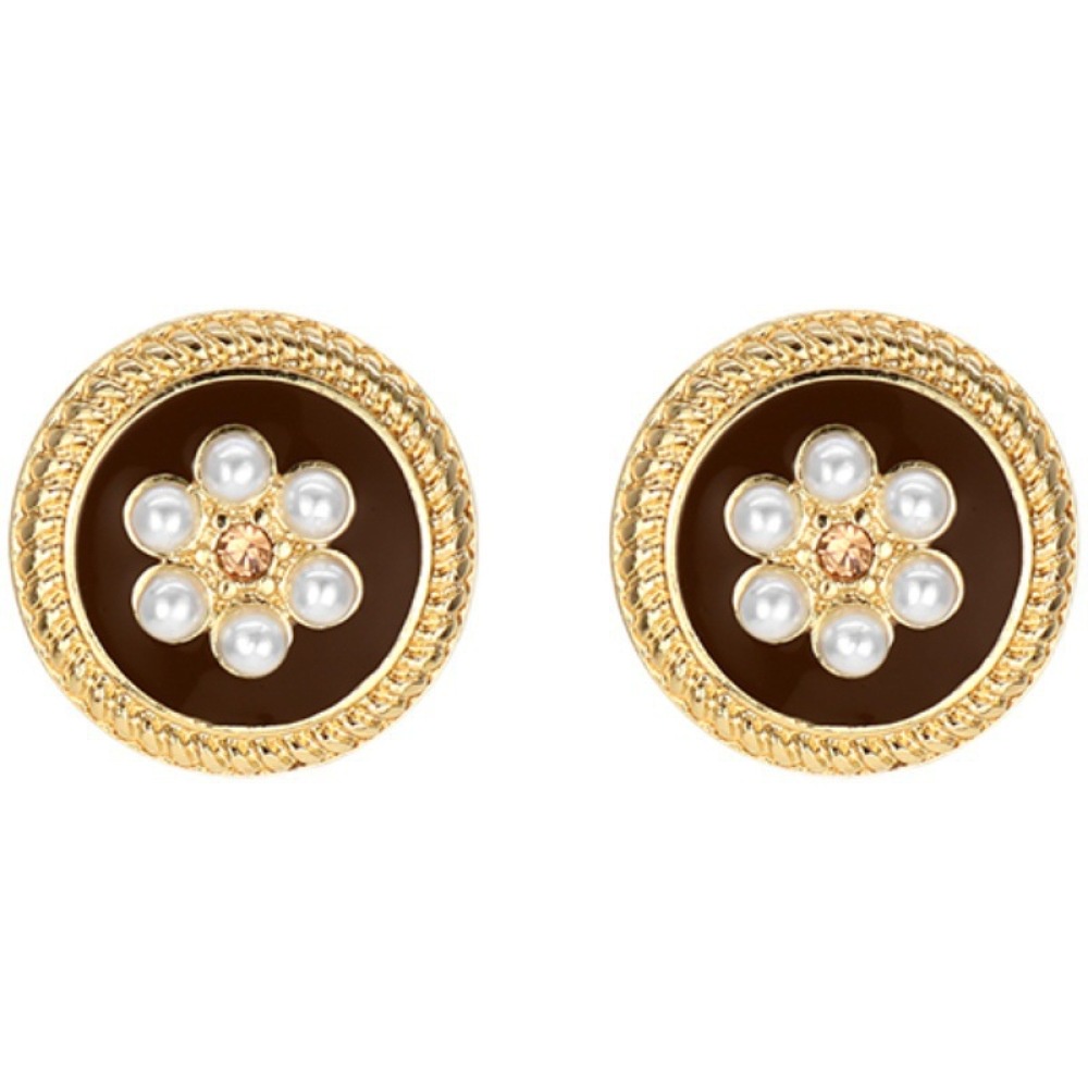 Anting Klip Tanpa Tindik Desain Bunga Enamel Hias Mutiara Imitasi Gaya Vintage Untuk Wanita