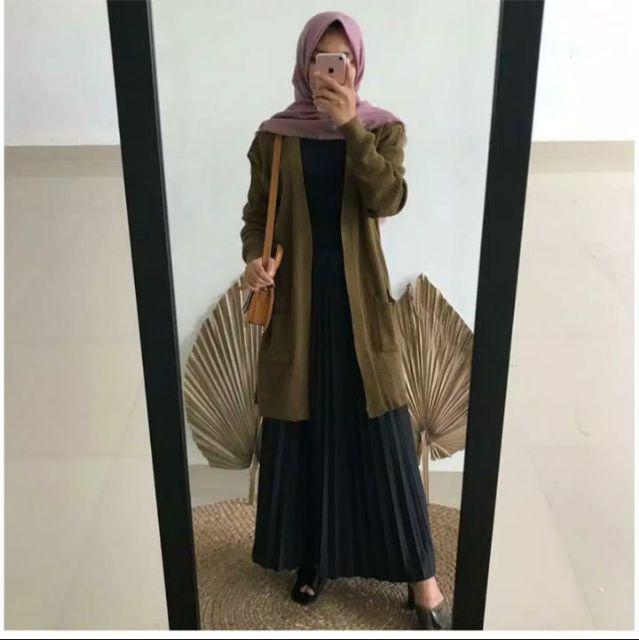 Long cardi BELE OVERSAIS/sweater rajut-Army