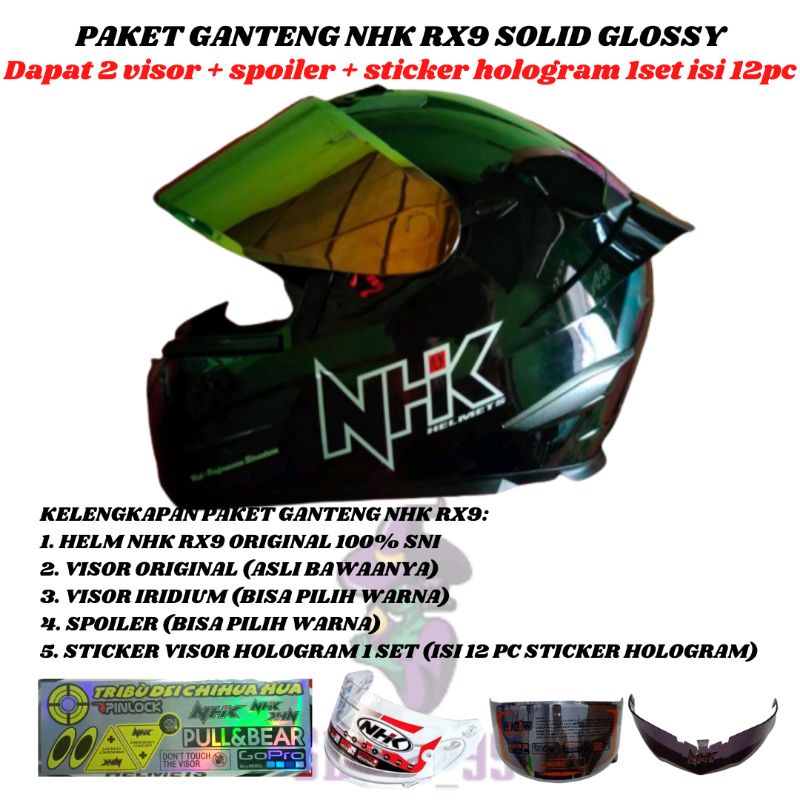 PAKET GANTENG HELM NHK RX9 ALL VARIAN TERMURAH-G.SOLID BLACK GLOSSY