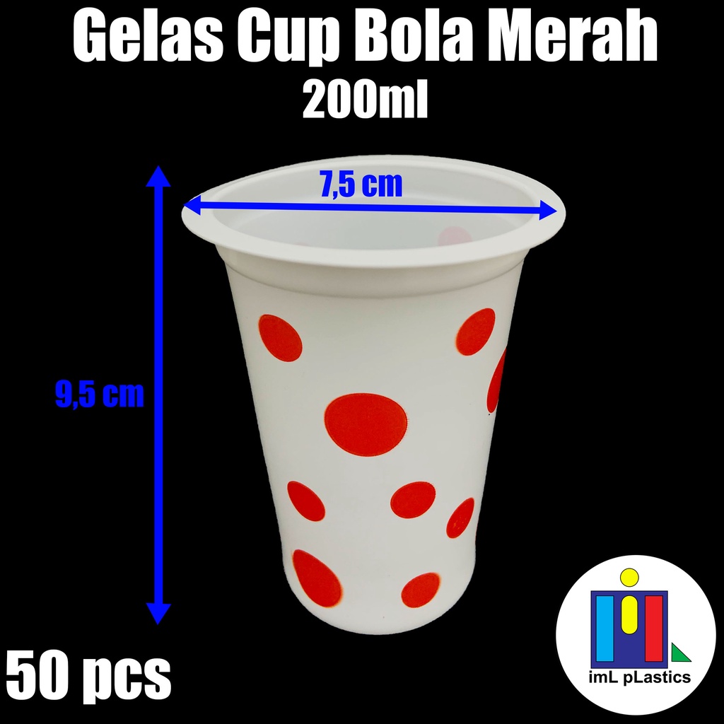 Gelas Plastik Bola / Polkadot Merah Cup 200 ml - isi 50 pcs