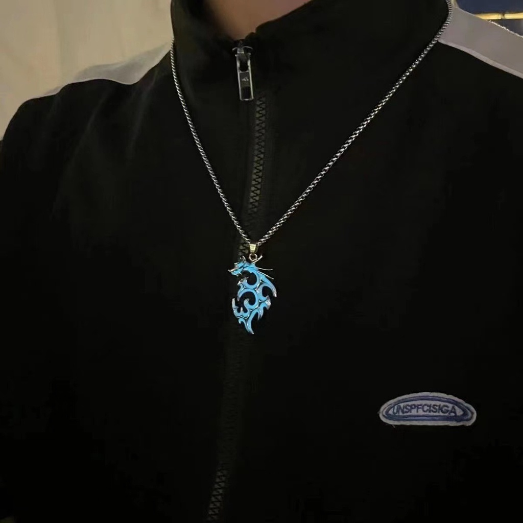 Kalung Liontin Naga Api Luminous Gaya Korea Untuk Pria