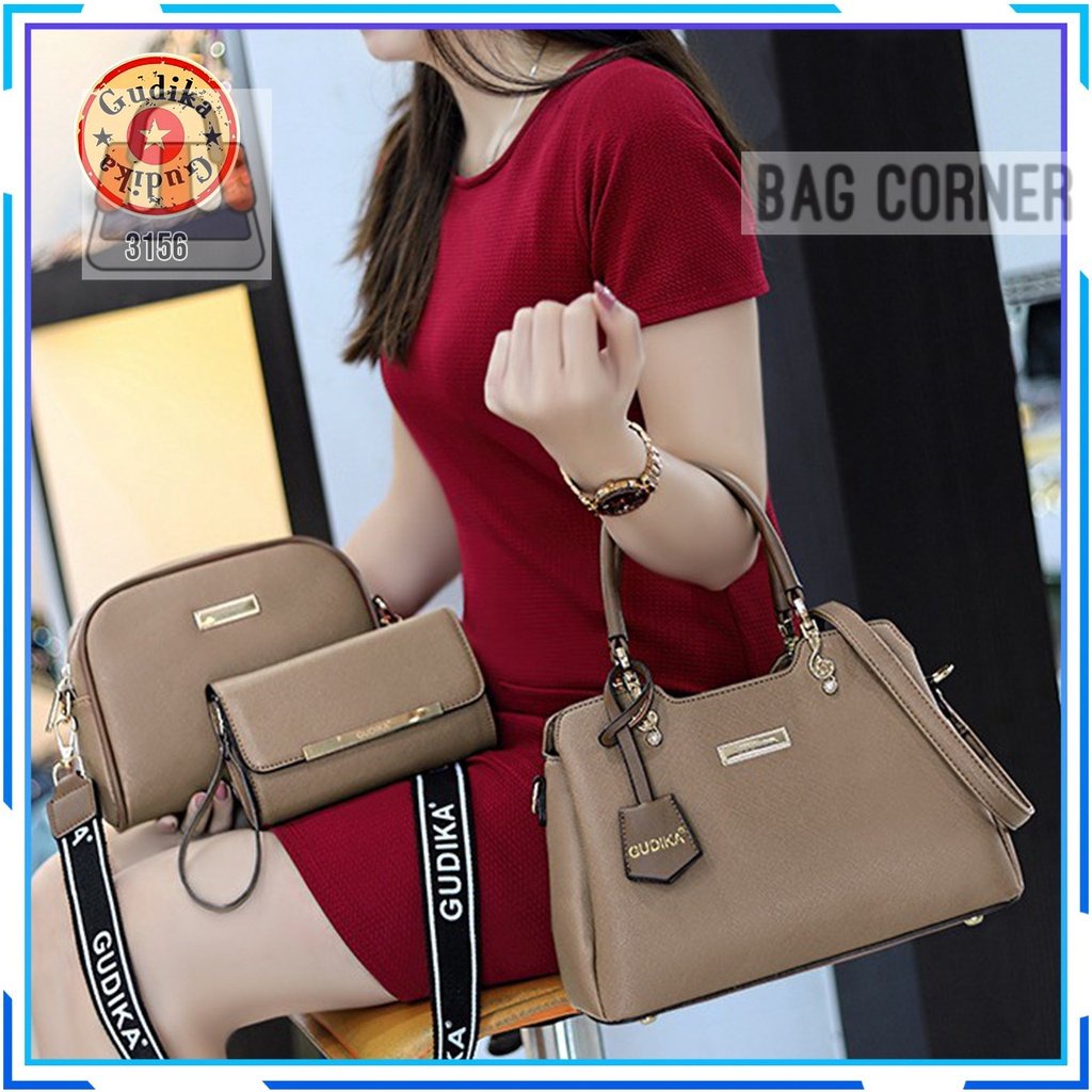 BagCorner - GUDIKA 3156 - Tas Set Dompet & Mini Bag Selempang 3in1 Tas Wanita Kekinian Import Origin