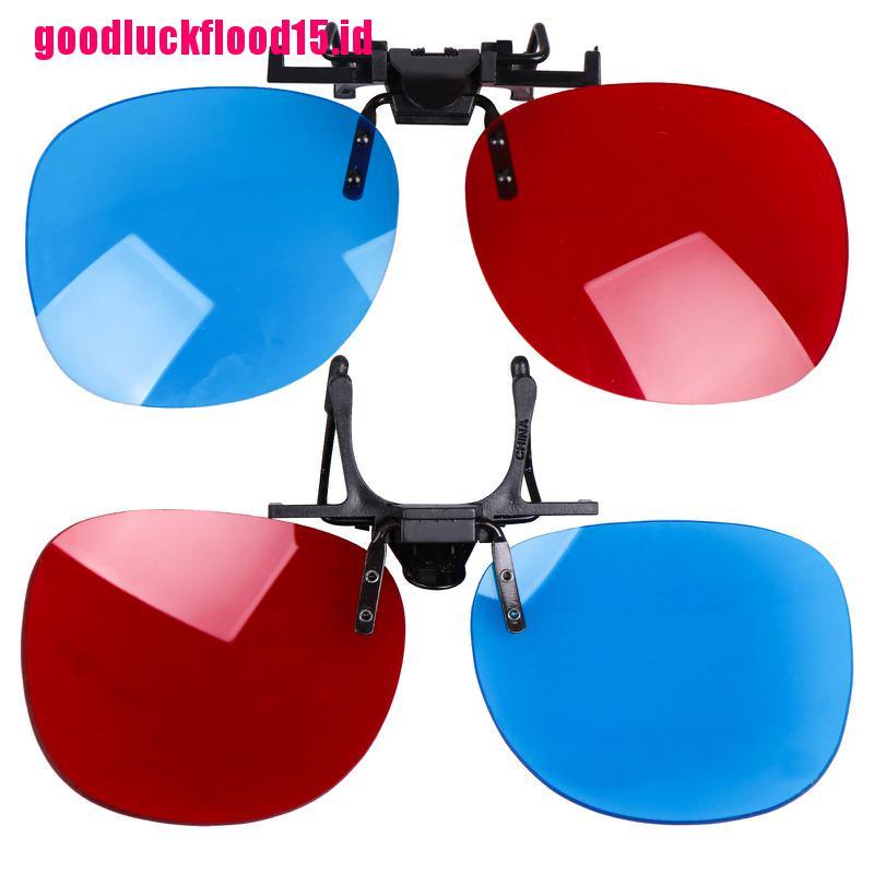 (LUCKID) Kacamata 3D Model Clip On Warna Merah / Biru