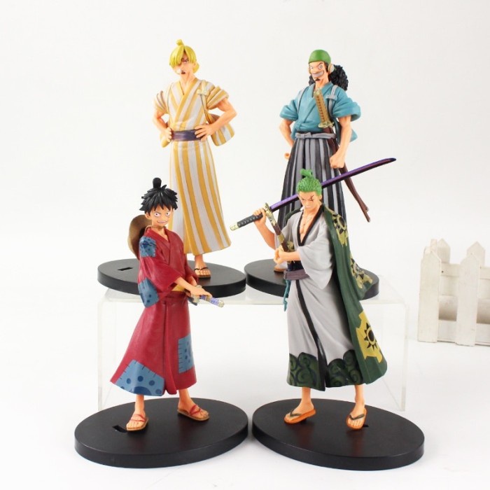 ACTION FIGURE ONE PIECE LUFFY ZORO SANJI USOPP WANO KIMONO SET 4 PCS