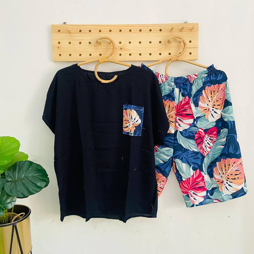 Zahra One Set Wanita Kekinian Jumbo Baju Setelan Wanita Lengan 7/8 Celana Kulot Casual LD 128 cm