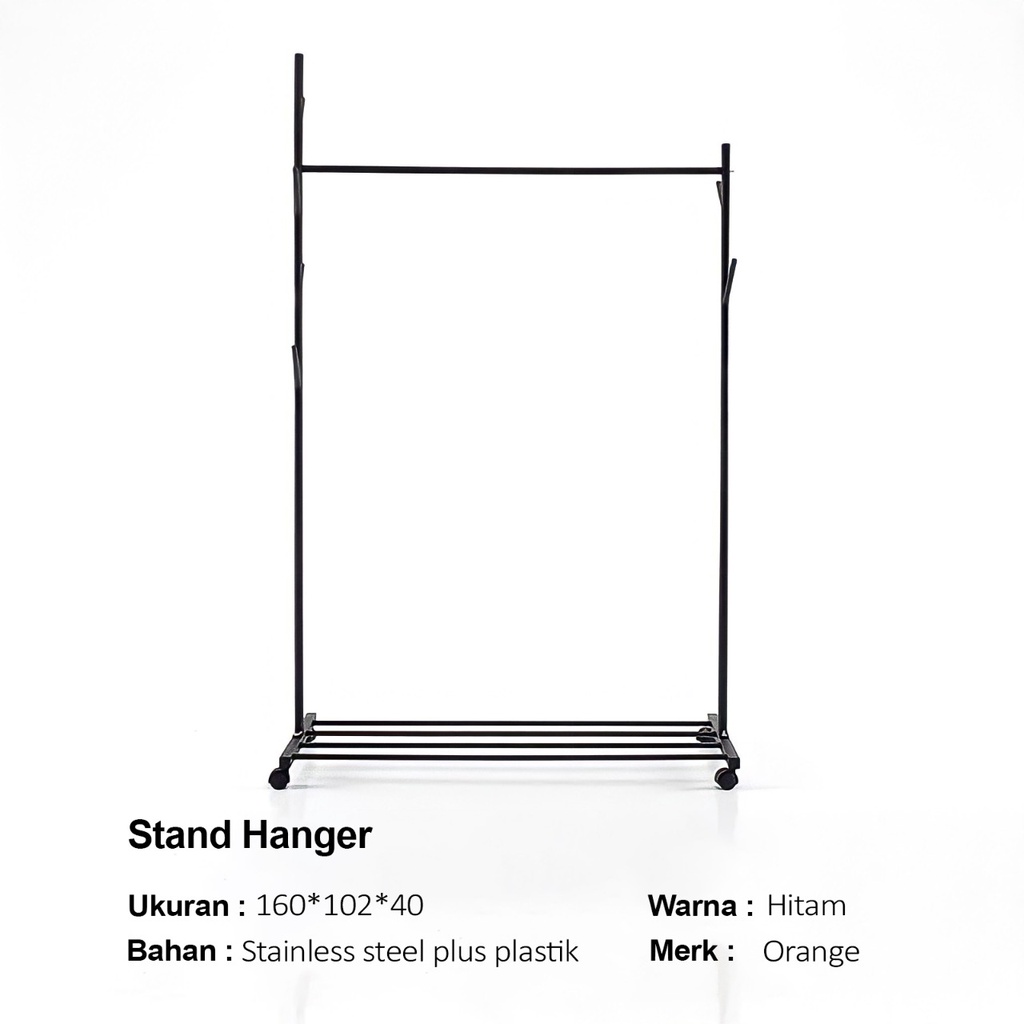 Rak Gantungan Baju Stand Hanger Single beroda Gantungan Baju Stainles Stand hanger Aestetik kuat hingga 30kg WHFURNITURE