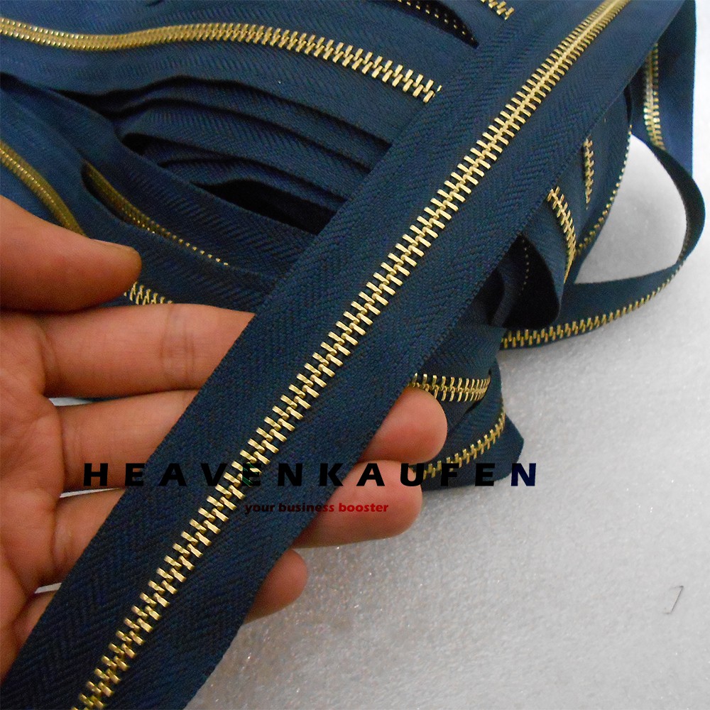 Resleting Zipper Best Type Gigi Besi No 5 Biru Navy Dongker - Gold Emas Harga Per Meter