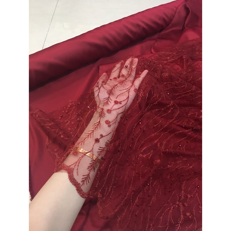 Kain Tile Mutiara Motif Padi warna merah Maroon