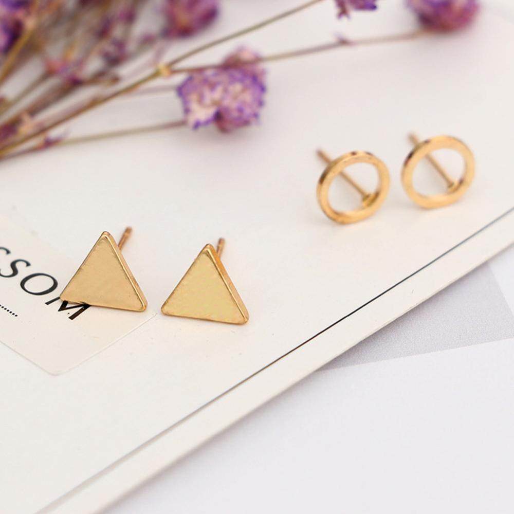 Timekey 4PCS / Set Anting Tusuk Bentuk Geometri Segitiga / Kotak / Lingkaran Untuk Wanita A7K3