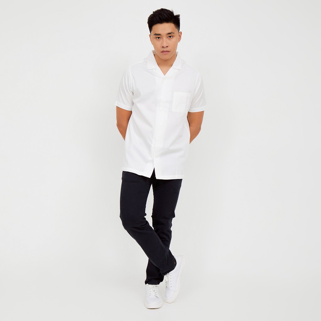 M231 Kemeja Pria Basic Polos Hawaii Oversized Pendek Putih 2190D