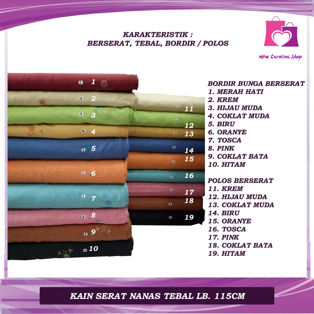 Kain Kebaya Serat Nanas Polos / Bordir Tebal Lb.115cm Per 50cm