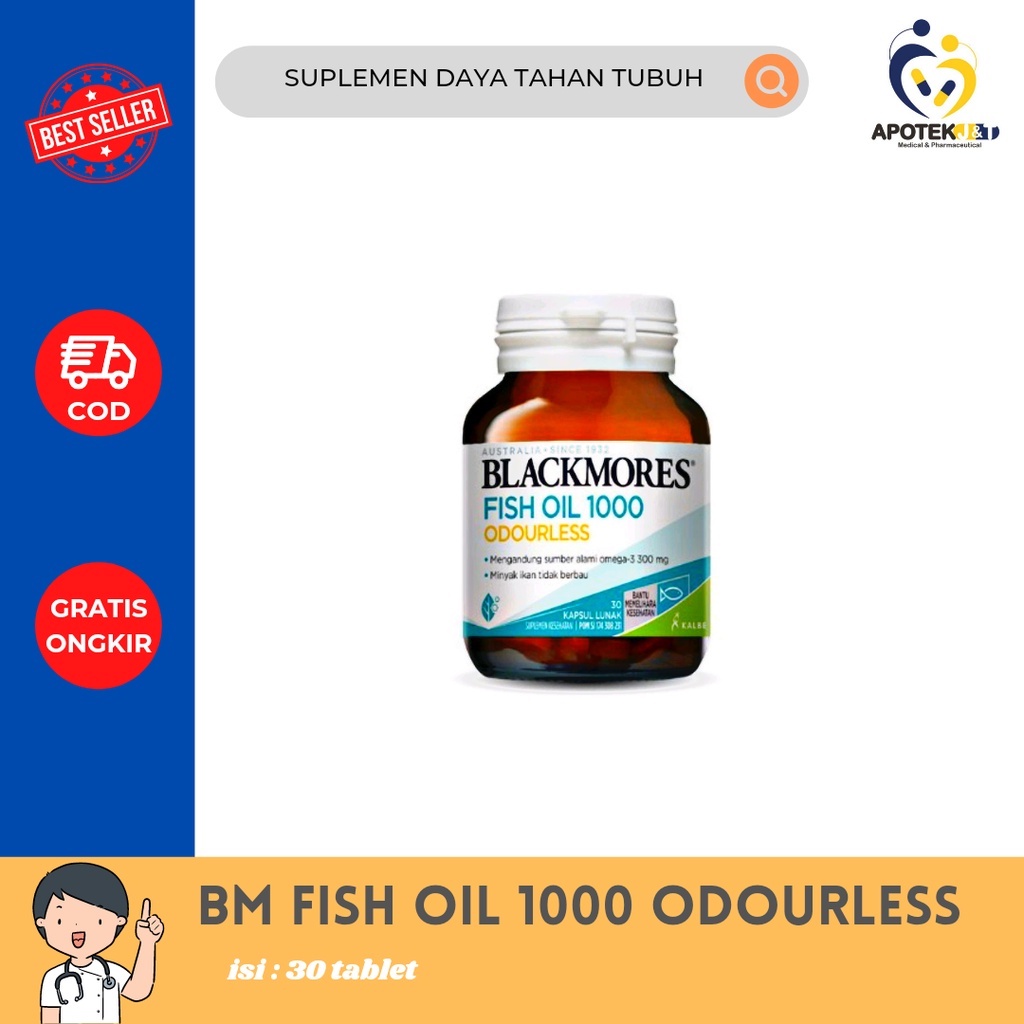 Blackmores Odourless Fish Oil 1000 Mg 30 Kapsul/EPA/DHA/Kolesterol/Daya Tahan Tubuh/Suplemen Jantung