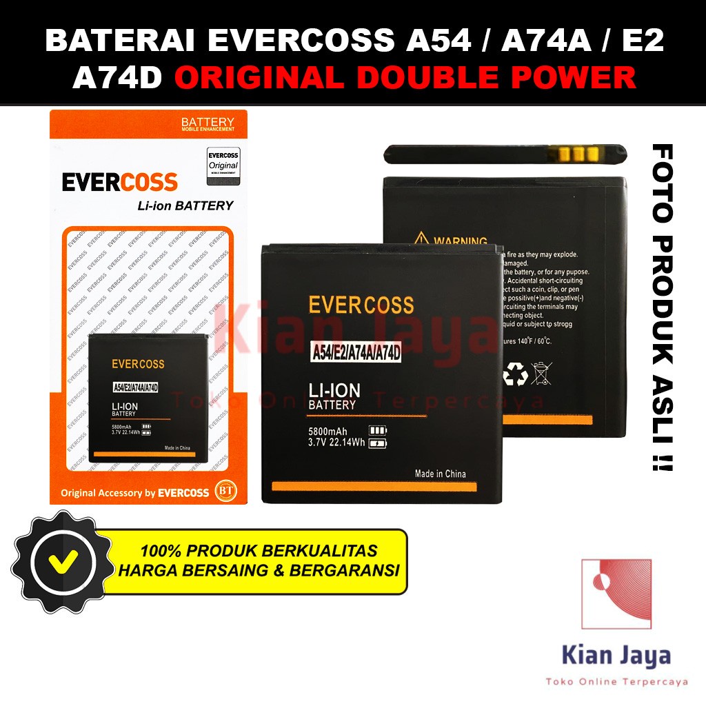 Baterai Evercoss A54 A74A A74D E2 Original Double Power Batrai Batre Battery Hp Ori