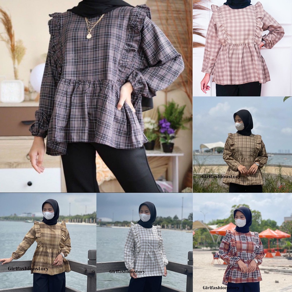 BEFAST - ZFS OOTD Wanita Blouse FICA / CIRELEA BLOUSE / Blouse Motif / Blouse Lengan Panjang / Blouse Motif Kotak-Kotak / Blouse Casual / Blouse Wanita Kekinian / Blouse Terbaru 2022