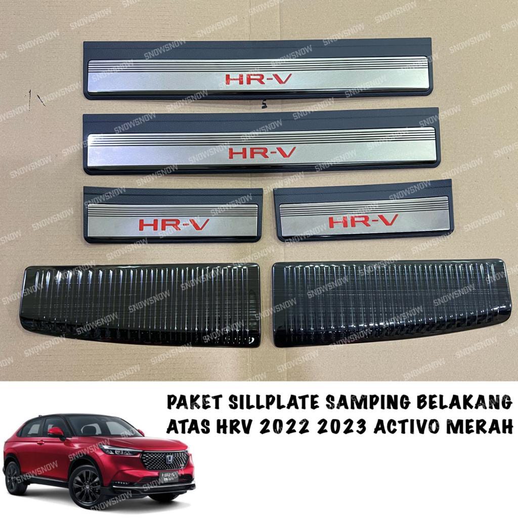 Paket Sillplate Samping Belakang Honda HRV 2022 2023 Stainless Activo Merah