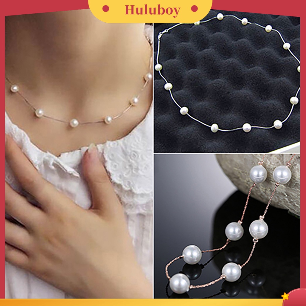 Hu Hu Hu Hu Hu Alat Bantu Pasang Kacamata♡ Kalung Rantai Klavikula Mutiara Imitasi Bahan Alloy Adjustable Untuk Wanita