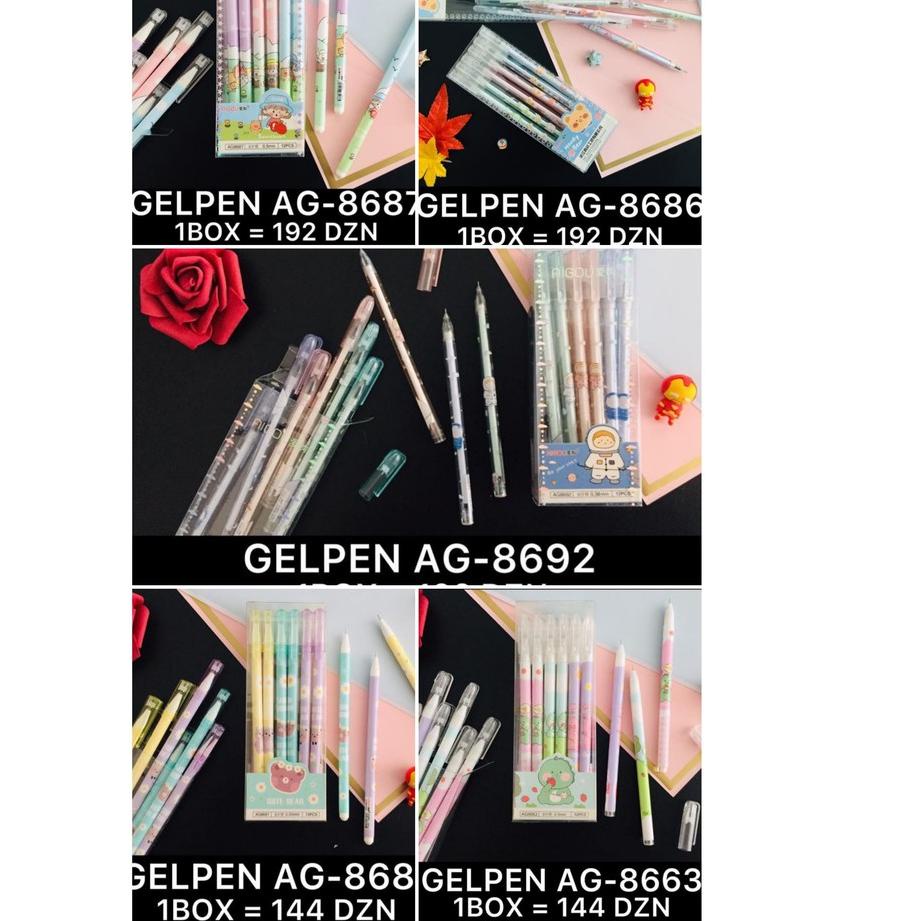 

codeYy5Y9--12 Pcs/ 1 Lusin Bolpen Pulpen Pena Gel Mika 0,5 mm Ai Gou ANEKA Karakter