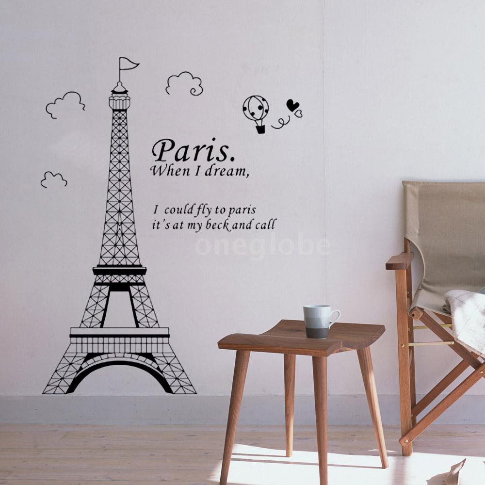 O G Stiker Dinding Gambar Pemandangan Menara Eiffel Paris Romantis