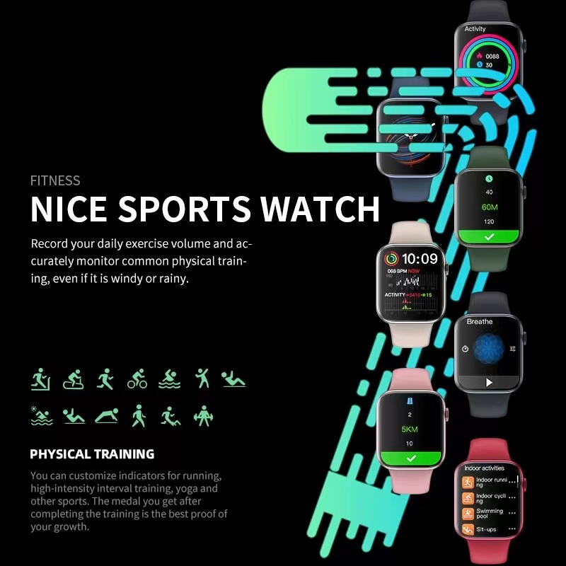 COD✅ HI Watch Series 7 SmartWatch 1.75HD Bluetooth Custom Wallpaper Heart Rate Blood Pressure Monitor Wireless Charge Spin Button Sport Smart Watch   W26