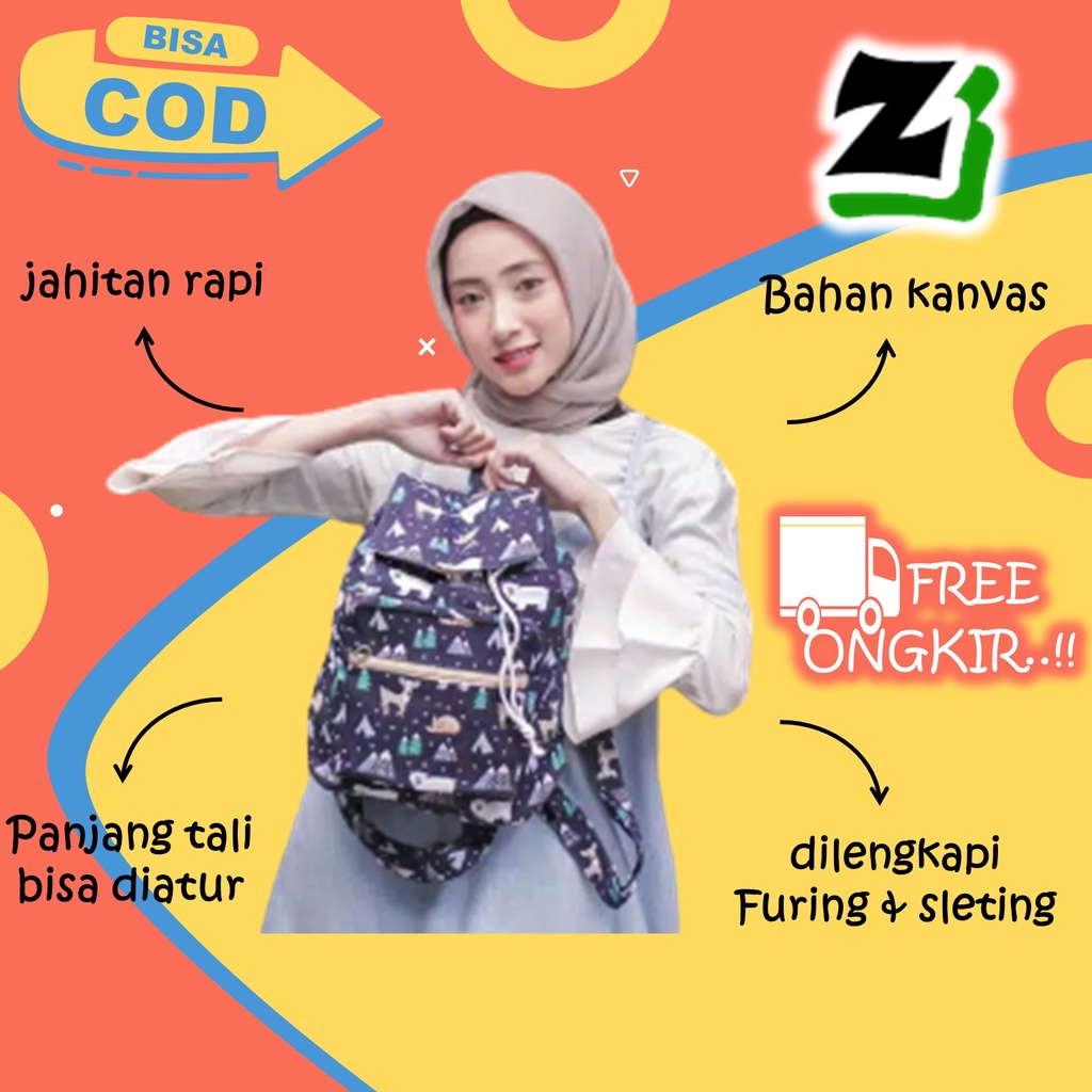 Tas ransel wanita cewek Perempuan Cewe remaja Sekolah kuliah kerja kanvas kekinian serut murah A6-alaska