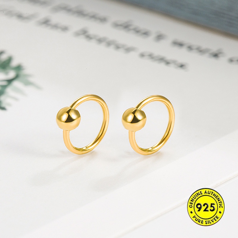 Anting Kait Sterling Silver Hias Manik-Manik Bulat Untuk Wanita