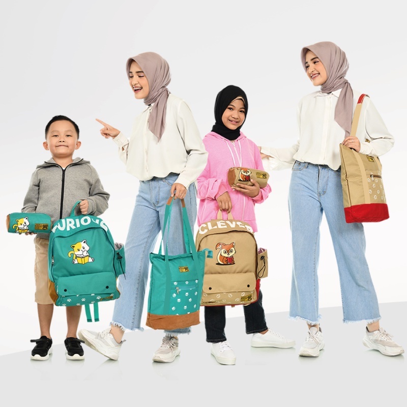 Hooflakids Tas Sekolah Anak Perempuan Laki Laki Backpack Set 3 in 1 Dapat Ransel Pouch dan Tote Bag