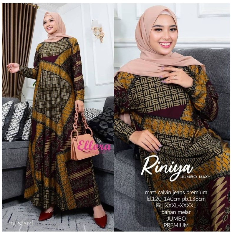 RINIYA Jumbo Maxy Batik - Gamis Wanita Calvin Jeans Terbaru Jumbo Bigsize Oversize LD100-110 XL-4L / R.25 - 023-5437 / R.26 - 022-6011