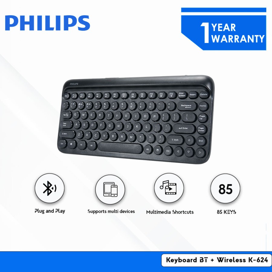 Philips K624 Keyboard Bluetooth + Wireless Multi-Device K-624