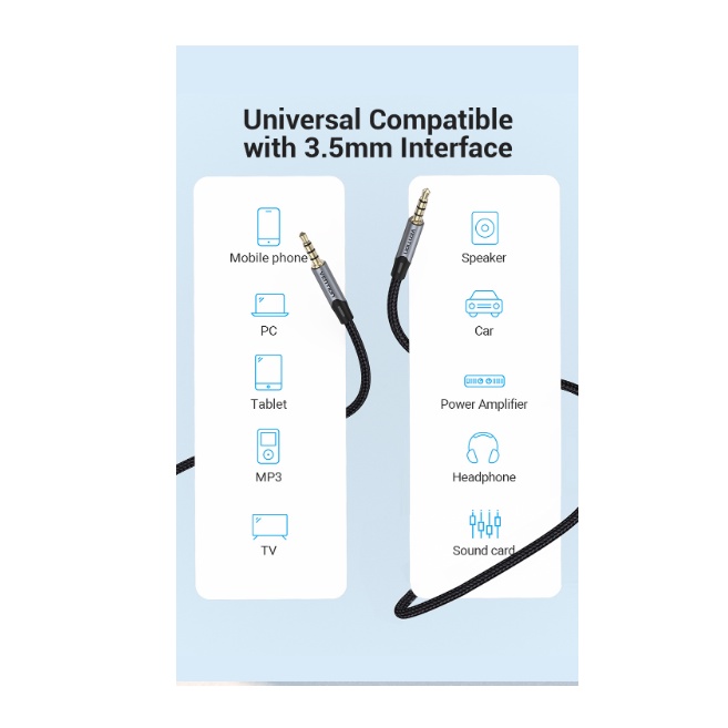 Vention Kabel Audio TRRS Aux 3.5mm Stereo Hi-Fi Braided Mic 0.5M 1M