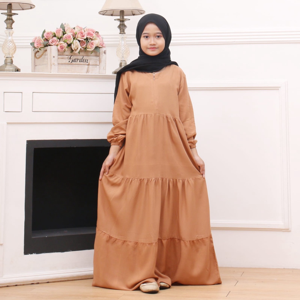 GAMIS SUSUN ANAK PEREMPUAN BAHAN RAYON | BAJU MUSLIM ANAK PEREMPUAN REMPEL ZIPPER RESLETING | 1KG MUAT 4PCS