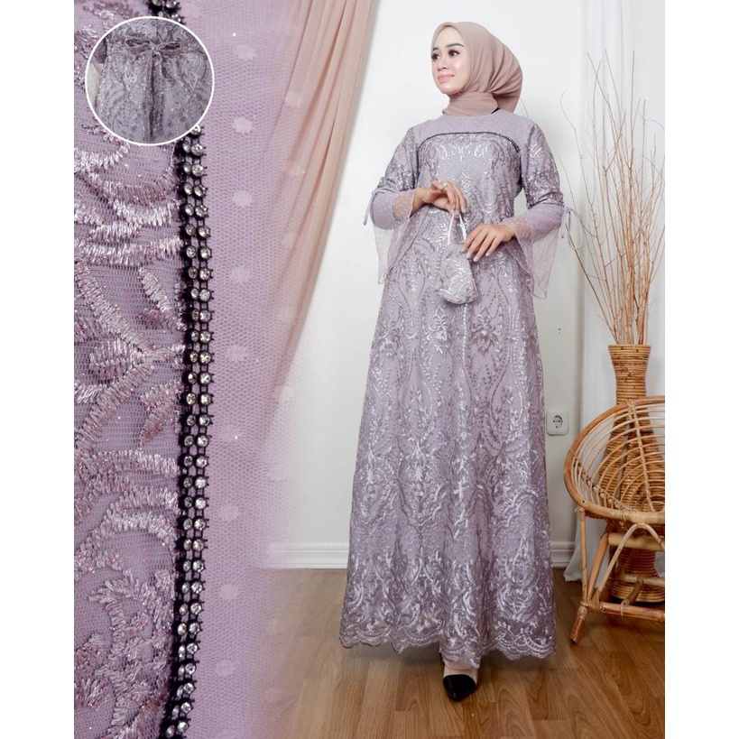 Permata Olshop / Syakia Dress NJ / Kebaya Modern / Gamis Brokat Pesta Mewah / Brokat Model Terbaru / Dress Kondangan