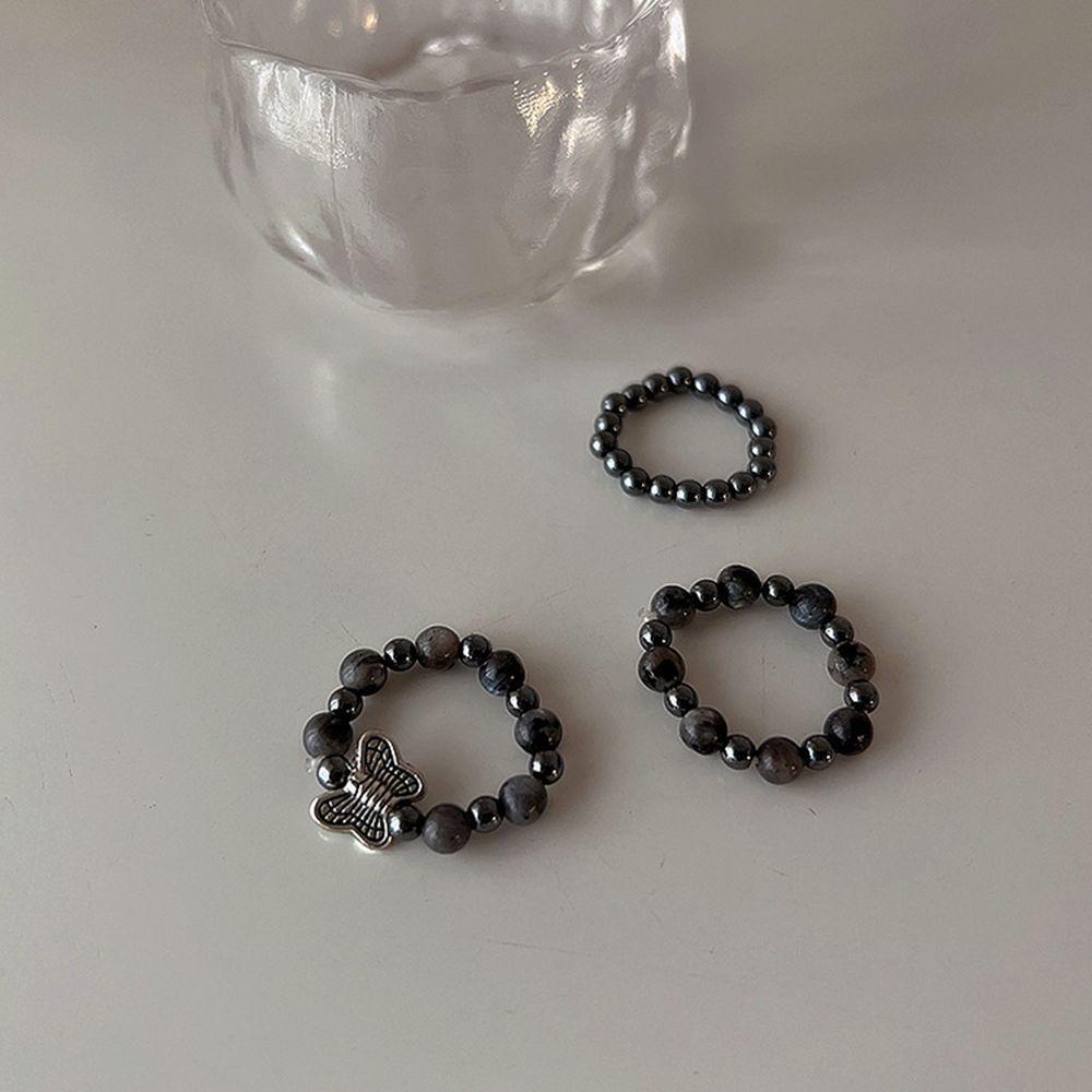 NEEDWAY Manik-manik Cincin Elastis Manis Trendi Hadiah Kupu-Kupu Perempuan Gaya Korea Ring